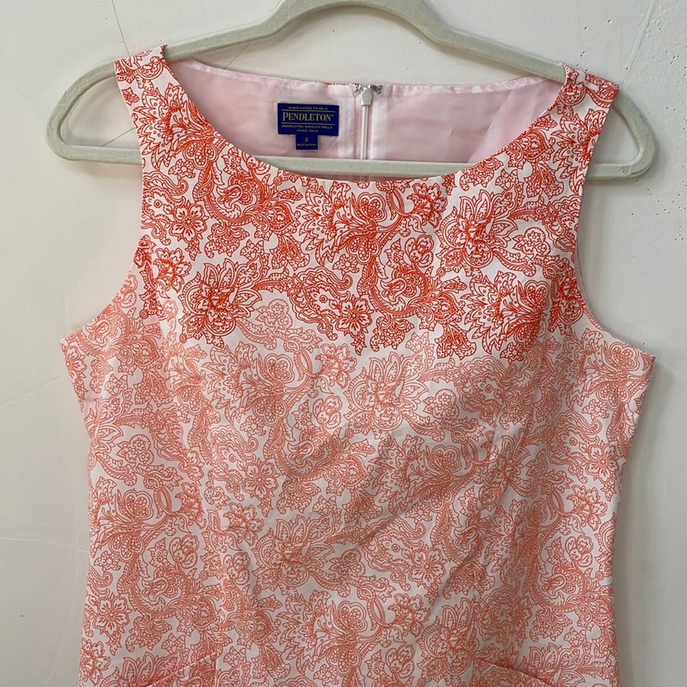 Pendleton orange floral ombré shift dress midi‎ length